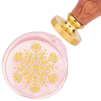 Brass Wax Seal Stamp with Rosewood Handle, for DIY Scrapbooking, Snowflake Pattern, 25mm