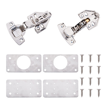 Spritewelry 304 Stainless Steel 8Pcs Hinge Pieces & 2Pcs Hydraulic Hinge, with 60Pcs Iron Screws, Cabinet Hardware, Stainless Steel Color, 14x7x0.8mm, Hole: 2.5mm, 70pcs/bag