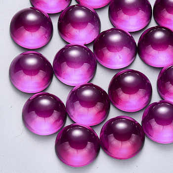 Transparent Spray Painted Glass Cabochons, Half Round/Dome, Medium Violet Red, 16x8mm