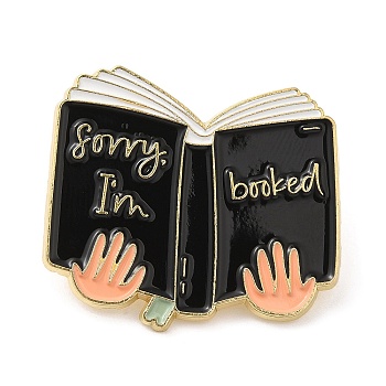 Reading Theme Zinc Alloy Enamel Pins, Word Sorry I'm Booked Brooch for Backpack Clothes, Palm, 26.4x30x1.5mm