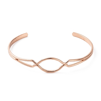 Rack Plating Brass Hollow Oval Open Cuff Bangle, Cadmium Free & Lead Free, Rose Gold, Inner Diameter: 2-1/2 inch(6.3cm)