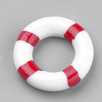 Opaque Resin Cabochons, Life Buoy, Red, 24x6mm