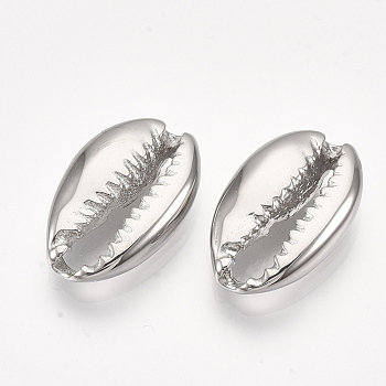 304 Stainless Steel Beads, No Hole/Undrilled, Cowrie Shell, Stainless Steel Color, 19x12x4.5mm