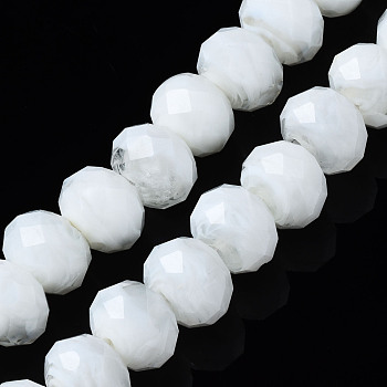 Handmade Lampwork Beads Strands, Abacus, Faceted, White, 11.5x8.5mm, Hole: 1.5mm, about 45pcs/strand, 15.16 inch(38.5cm)