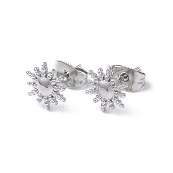 304 Stainless Steel Stud Earring for Women, Sun, Stainless Steel Color, 9x8mm, Pin: 0.8mm