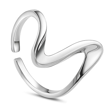 SHEGRACE Rhodium Plated 925 Sterling Silver Cuff Rings, Open Rings, Curved, Platinum, US Size 6(16.5mm)