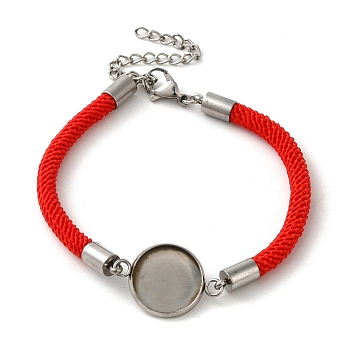 Milan Cord & 304 Stainless Steel Bracelets Making, with Round Tray, Red, Tray: 14mm, 7-1/4 inch(18.5cm)