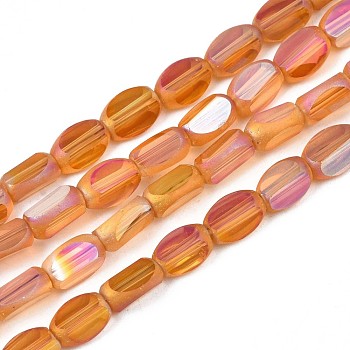 Electroplate Glass Beads Strands, Faceted, AB Color, Cuboid, Coral, 6~7x4~5x3mm, Hole: 0.8mm, about 80pcs/strand, 20.08 inch~ 20.31 inch(51~51.6cm)