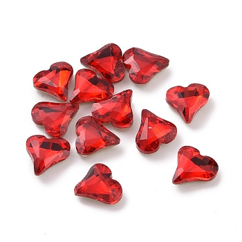 Glass Rhinestone Cabochons, Pointed Back & Silver Back Plated, Heart, Light Siam, 8x8x3mm