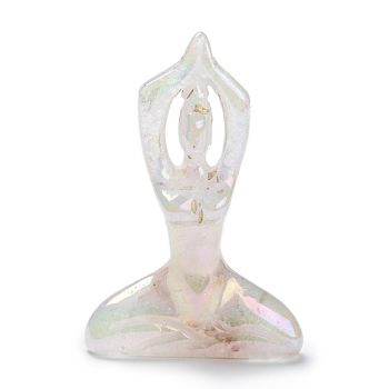 Electroplate Natural Quartz Crystal Yoga Goddess Decorations, Reiki Crystal Healing Gift, Home Display Decorations, White, 13~14x49~51x73mm