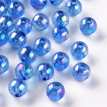 Transparent Acrylic Beads, AB Color Plated, Round, Royal Blue, 8x7mm, Hole: 2mm, about 1745pcs/500g