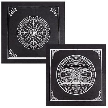 2 Sheets 2 Style Non-Woven Fabric Tarot Tablecloth for Divination, Square Altar Tarot Table Cloth, Black, 490~500x490~500x0.3~0.5mm, 1 sheet/style