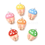 Opaque Resin Pendants, Mushroom Butt Shape Charms, with Platinum Iron Loop, Mixed Color, 28.5x20x12mm, Hole: 2mm(RE-CBA5719-02P)