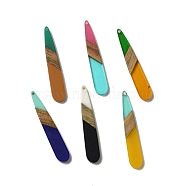 Opaque Resin & Walnut Wood Pendants, Teardrop Charms, Mixed Color, 43.5~44x7.5x3mm, Hole: 1.5mm(RESI-D060-A)