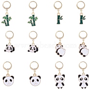 Panda Bamboo Alloy Enamel Pendant Decoration, 304 Stainless Steel Leverback Hoop Charms, Mixed Color, 16~27mm, 6 style, 2pcs/style, 12pcs/set(HJEW-SW00034)