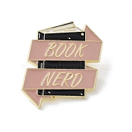 Book Enamel Pins, Golden Alloy Badge for Backpack Clothes, Rosy Brown, 29.5x26.5x1.5mm(JEWB-G027-02B)