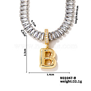 Golden Tone Brass Pave Clear Cubic Zirconia Letter Pendant Necklaces for Women, 15.75 inch(400mm)(YX4437-2)