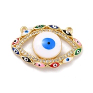 Brass Micro Pave Clear Cubic Zirconia Pendants, with Resin, Real 18K Gold Plated, Evil Eye, Colorful, 17x26x4mm, Hole: 1.2mm(ZIRC-A021-02G-C)
