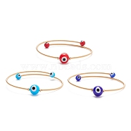 Lampwork Round with Evil Eye Beaded Cuff Bangle, Gold Plated Copper Torque Bangle for Women, Mixed Color, Inner Diameter: 2-1/4 inch(5.6cm)(BJEW-JB08333)