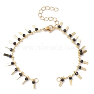 Glass Beaded Chains Bracelet Making, with Rectangle Charm & Lobster Claw Clasp, Fit for Connector Charms, Golden, 6-3/8 inch(16.3cm)(AJEW-JB01150-45)