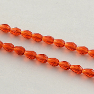 Transparent Glass Bead Strands, Faceted, teardrop, Orange Red, 5x3mm, Hole: 1mm, about 99~101pcs/Strand, 19.7 inch(GLAA-Q042-68)