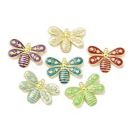 Rack Plating Brass Enamel Pendants, Long-Lasting Plated, Lead Free & Cadmium Free, Insect Charms, Real 18K Gold Plated, Mixed Color, 18x25.5x3.8mm, Hole: 1.5mm(KK-L224-040G)