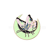 Creative Zinc Alloy Luminous Brooches, Enamel Lapel Pin, Butterfly, Golden, Lawn Green, 28x30mm, Pin: 1mm(JEWB-R015-036)