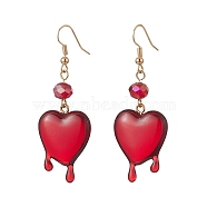 Resin Melting Heart Dangle Earrings, Golden Brass Jewelry for Women, FireBrick, 59mm, Pin: 0.7mm(EJEW-TA00216)