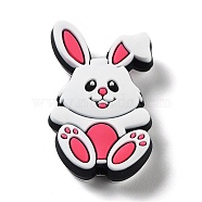 Easter Silicone Focal Beads, Chewing Beads For Teethers, DIY Nursing Necklaces Making, Rabbit, 31x18x7.5mm, Hole: 2mm(SIL-Q024-03B)