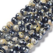 Electroplate Natural Agate Beads Strands, Dyed & Heated, Faceted Round, Champagne Yellow, 8mm, Hole: 1mm, about 47~48pcs/strand, 14.37~14.88 inch(36.5~37.8cm)(G-G0006-A01-08)