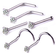 6Pcs 6 Style Clear Cubic Zirconia Nose Studs, 316 Surgical Stainless Steel Fishtail & L-shape & Nose Bone Rings, Nose Piercing Jewelry for Women, Stainless Steel Color, 7~8mm, Pin: 0.8mm, 1Pc/style(AJEW-PW0005-21P)