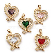 Brass Rhinestone Pendants, with Glass, Golden Tone Heart Charms, Mixed Color, 24x18.5x6.5mm, Hole: 5x2.5mm(FIND-C039-05)