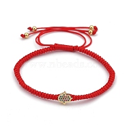Adjustable Nylon Cord Braided Bead Bracelets, Red String Bracelets, with 304 Stainless Steel Round Beads and Brass Cubic Zirconia Beads, Hamsa Hand/Hand of Fatima/Hand of Miriam, Red, Golden, Inner Diameter: 2-3/8~4 inch(6.2~10.2cm)(BJEW-JB05396-02)