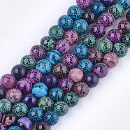 Natural Fire Crackle Agate Beads Strands, Dyed, Round, Mixed Color, 8x7.5~8mm, Hole: 1mm, about 48~49pcs/strand, 14.3 inch(G-T125-22F)