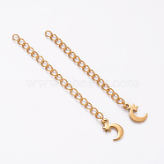Ion Plating(IP) 304 Stainless Steel Chain Extender, with Moon Charms, Golden, 62~70mm, Ring: 4x3x0.5mm, Moon: 11x7x1mm, ring: 4x3x0.5mm, moon: 11x7x1mm.(X-STAS-F098-16)