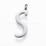 304 Stainless Steel Pendants, Initial Letter, Letter.S, Stainless Steel Color, 18x6.5x2mm, Hole: 2mm(STAS-F129-S-P)