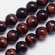 Natural Tiger Eye Round Bead Strands, Dyed & Heated, Grade AA, 6mm, Hole: 1mm, about 66pcs/strand, 15.5 inch(G-L411-06-6mm)