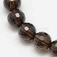 Smoky Quartz Beads Strands, Faceted(128 Facets), Round, Synthetic Crystal, Dyed & Heated, 12mm, Hole: 1.5mm(GSFR12mm176-128)