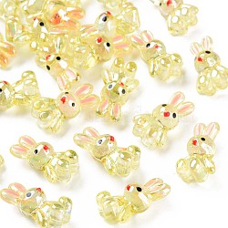 Transparent Acrylic Beads, with Enamel, AB Color Plated, Rabbit, Yellow, 25x14.5x11mm, Hole: 2.5mm(MACR-S373-81-Q02)