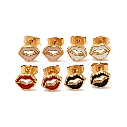 Enamel Lip Stud Earrings with 316 Surgical Stainless Steel Pins, Gold Plated 304 Stainless Steel Jewelry for Women, Mixed Color, 7x8.5mm, Pin: 0.8mm(EJEW-A081-11G)