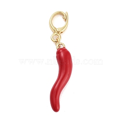 Brass Enamel Pendants, Chili Charms, Real 18K Gold Plated, Red, 26x7x5mm, Hole: 5x6mm(KK-G496-09G)