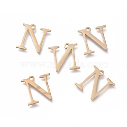 304 Stainless Steel Charms, Greek Alphabet, Golden, Letter.N, 13x13x1mm, Hole: 1.2mm(STAS-L263-12G)