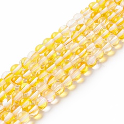 Synthetic Moonstone Beads Strands, Round, Yellow, 6mm, Hole: 0.8mm, about 63pcs/strand, 14.57''~15.55''(37~39.5cm)(G-E573-02A-16)