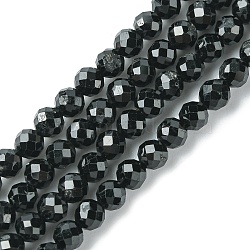 Natural Black Tourmaline Beads Strands, Faceted, Round, 4mm, Hole: 0.8mm, about 94pcs/strand, 15.35 inch(39cm)(G-F748-Y01-03)