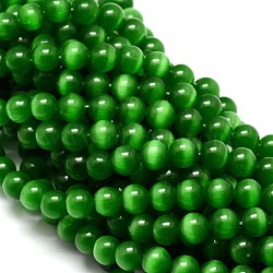 Cat Eye Beads Strands, Round, Green, 10mm, Hole: 1.5mm, about 40pcs/strand, 15.5 inch(CE-M011-10mm-20)