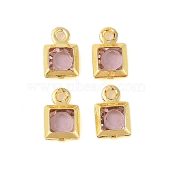 Rack Plating Brass Glass Pendants, Cadmium Free & Lead Free, Long-Lasting Plated, Square, Golden, Pearl Pink, 7x4.5x2mm, Hole: 1mm(KK-S385-02G-08)