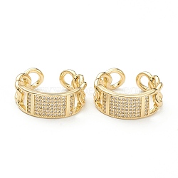 Brass Micro Pave Clear Cubic Zirconia Cuff Rings, Open Rings, Long-Lasting Plated, Real 18K Gold Plated, 7~8mm, Inner Diameter: 18mm(X-ZIRC-M117-04G)