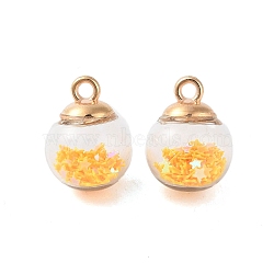Glass Round Pendants, with Plastic Finding and Foam Glitter, Gold, 21x16mm, Hole: 2.5mm(GLAA-P063-01G-08)