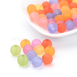 Mixed Color Round Frosted Transparent Acrylic Beads, Mixed Color, 10mm, Hole: 2mm(X-PL705M)