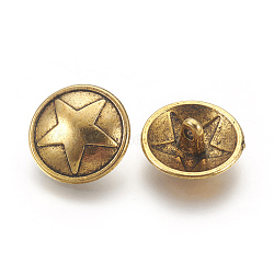 Tibetan Style Alloy Shank Buttons, Cadmium Free & Lead Free, Flat Round with Star, Antique Golden, 15x7mm, Hole: 2mm(TIBE-A12-3390-AG-LF)